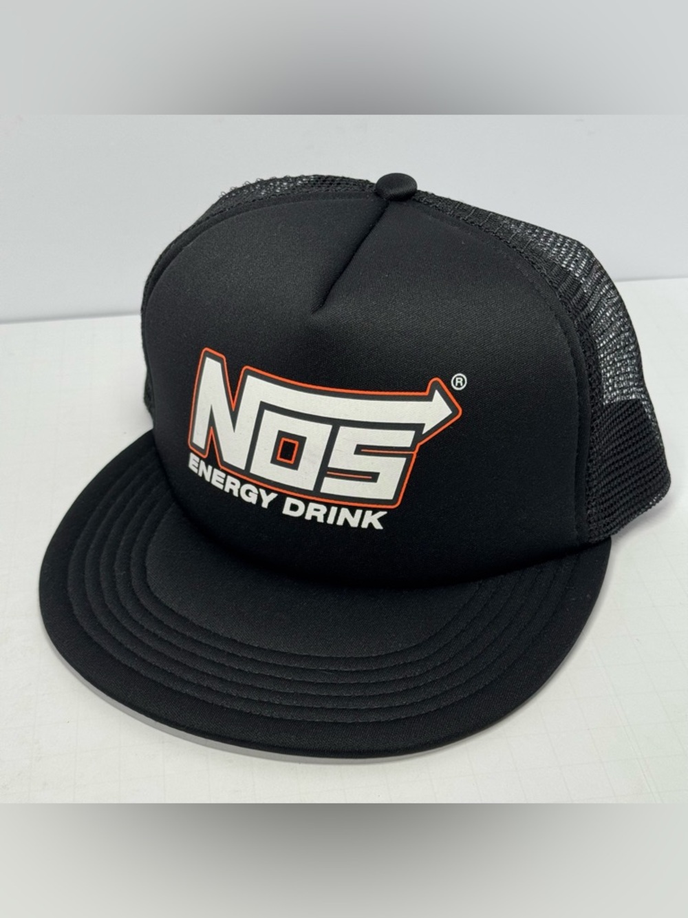 NOS Energy Drink Trucker Hat Black Snapback Mesh Foam OG Logo Promo Cap Adult